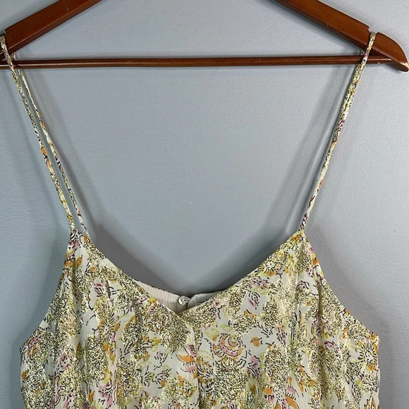ZARA NWT Metallic Gold Floral Flowy Cami Tank Ivory Spaghetti Strap Coquette L - Picture 4 of 12